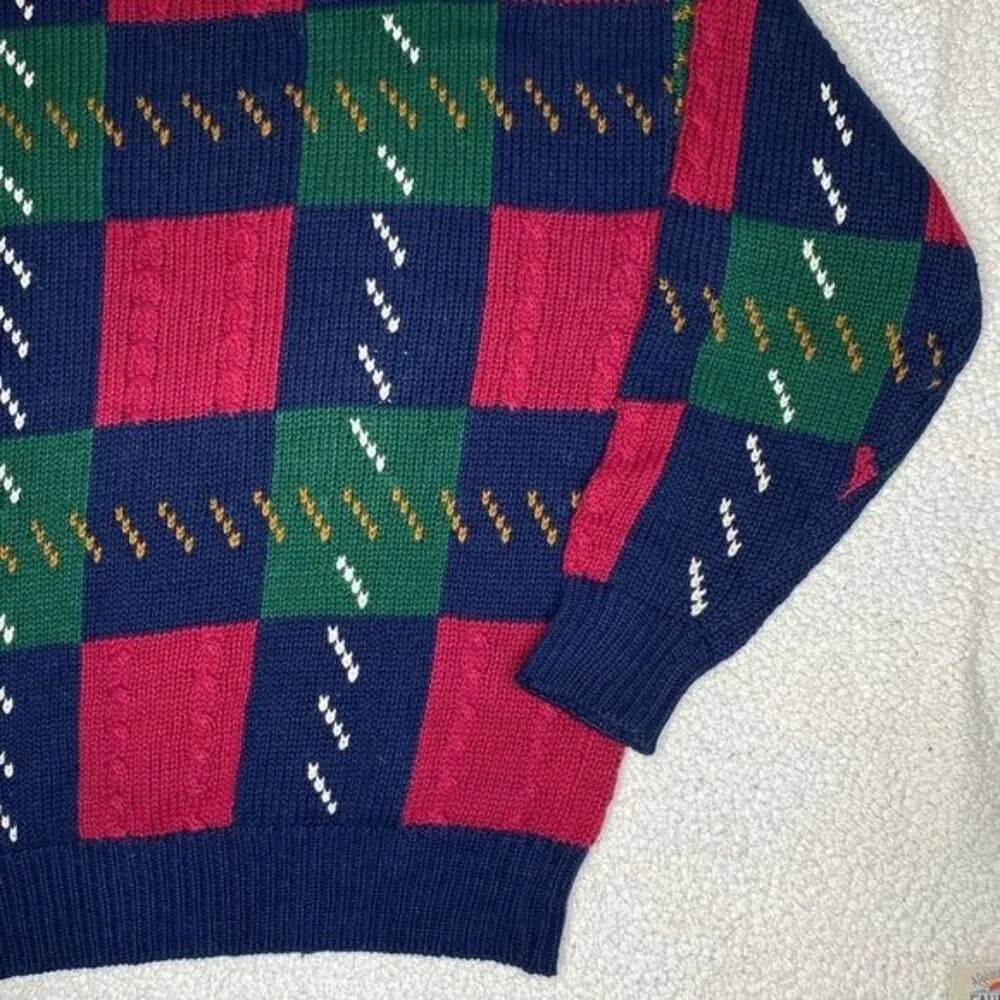Vintage St. John’s Bay Colorblock Patchwork Knit Grandpa Swearer: Size Large